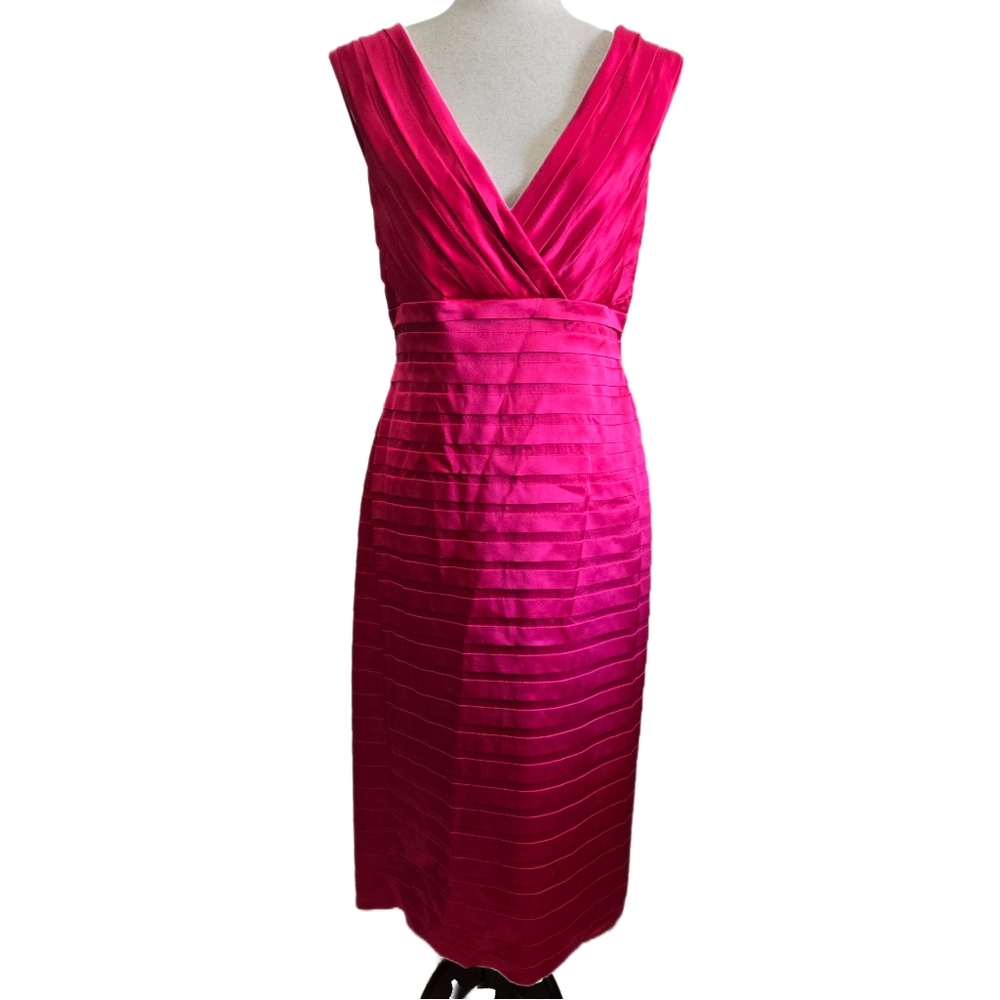 TADASHI COLLECTION Silk Blend Sleeveless Pleated Midi Dress Fuschia Pink Size 12